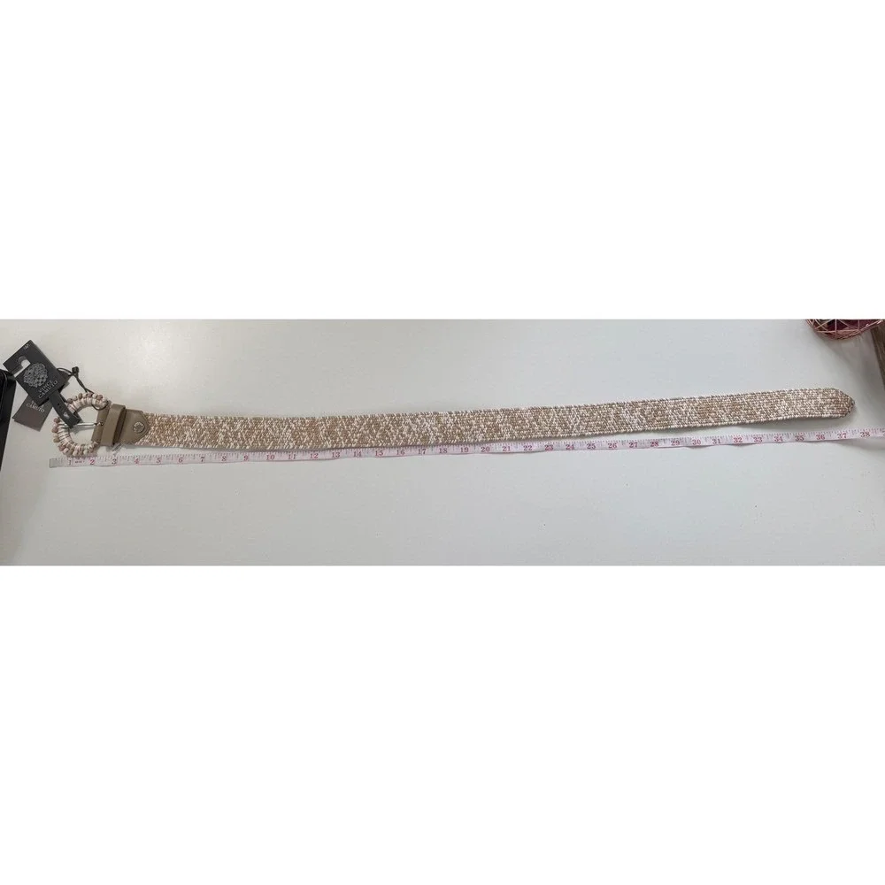 Vince Camuto Woven Straw‎ Belt Beaded Buckle Coastal Resort Luxe NWT M/L